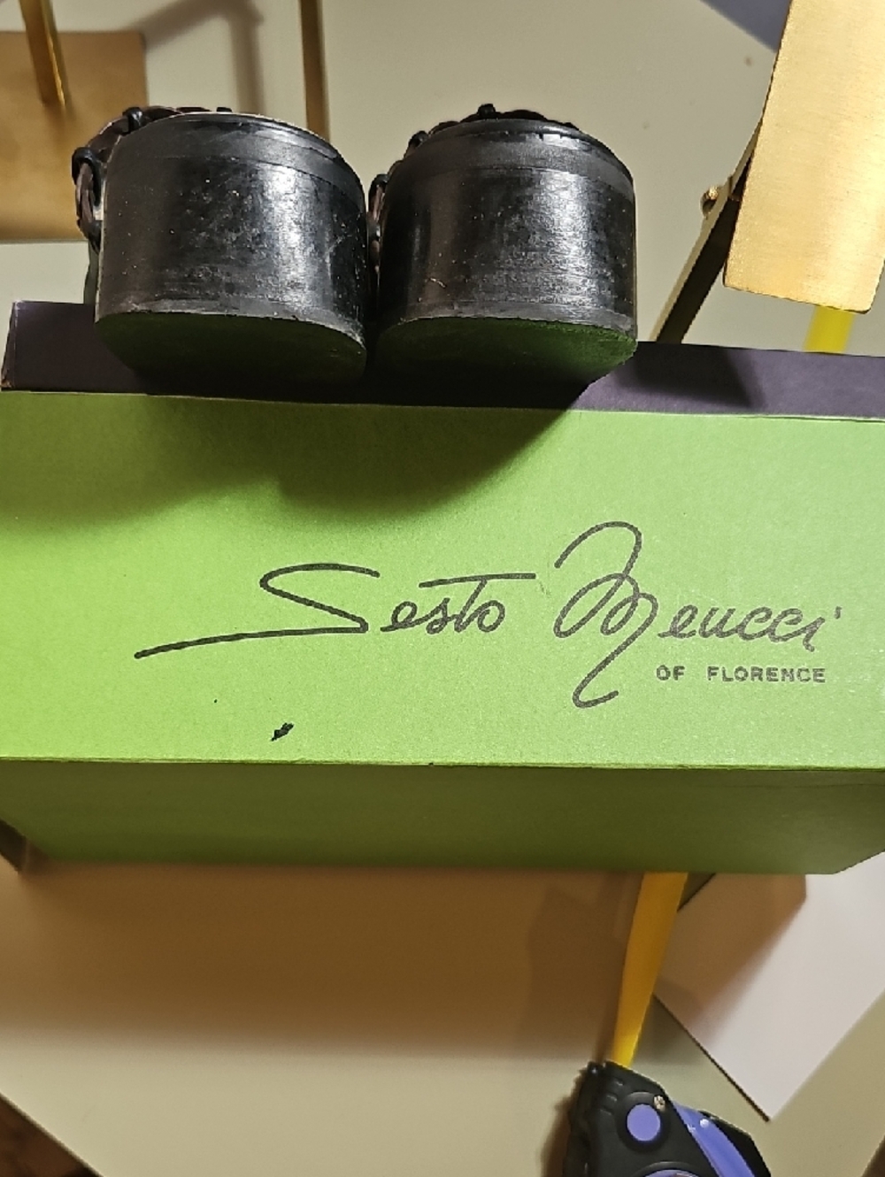 Sesto Meucci Black Leather Open-Back Mules with Brown Braided Trim Wood Stack - Picture 13 of 15